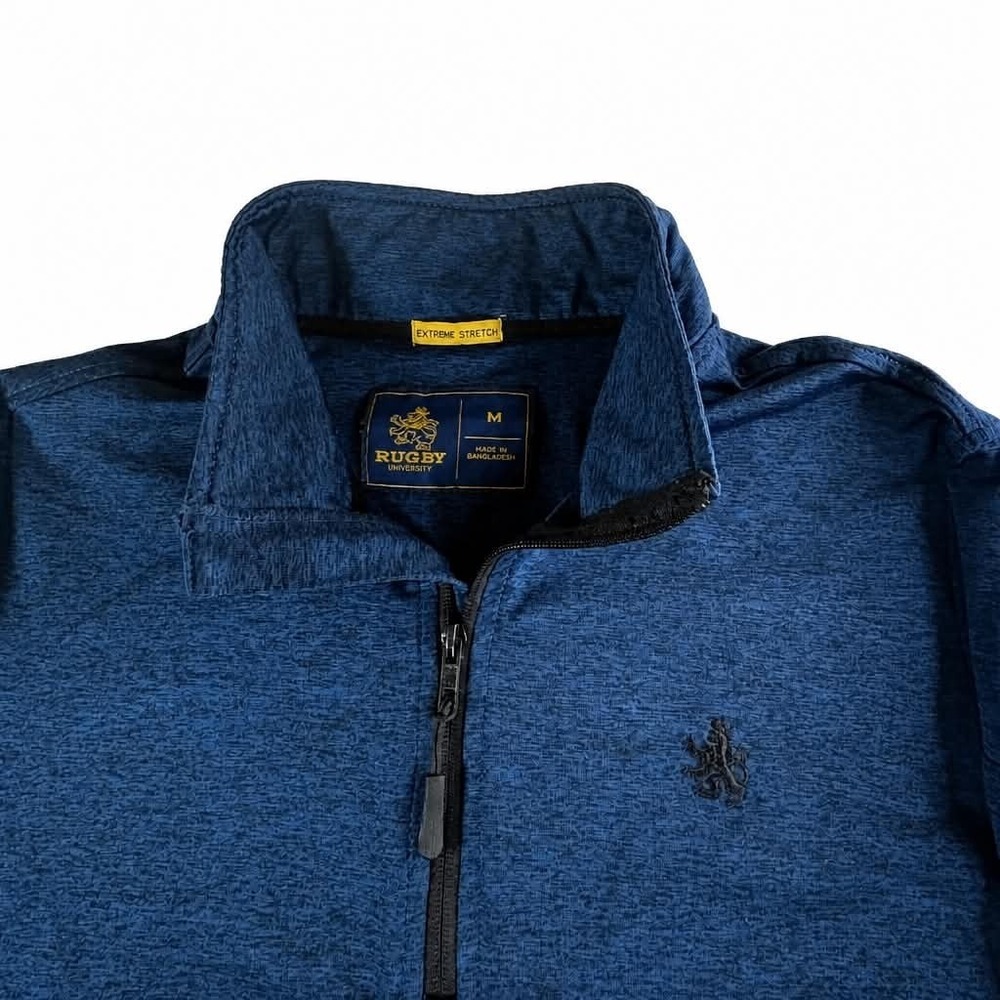 Rugby University Quarter Zip Pullover Mens Medium Blue Space Dye Extreme Stretch